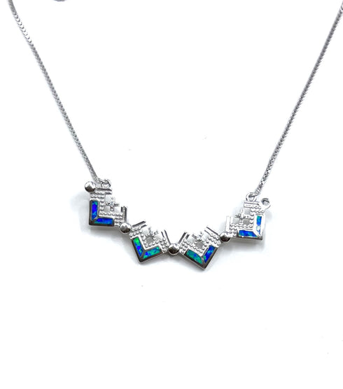 Sterling with Opal Jerusalem Cross Opening Magnetic Necklace